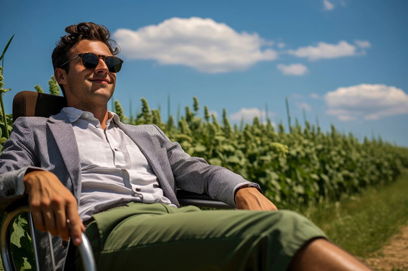 Photo of a person sitting in a chair in a field