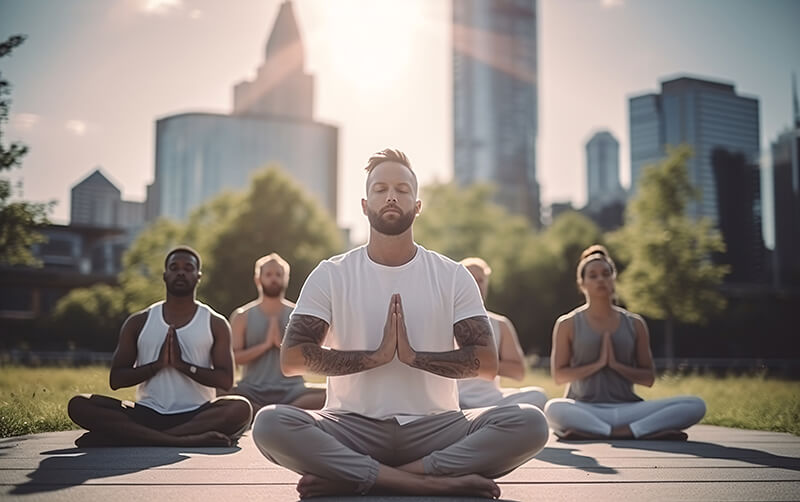A photo of people doing yoga together