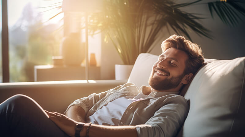 Photo of a relaxed man enjoying peaceful moment