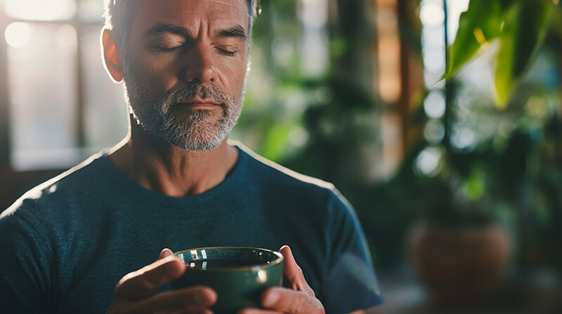 Photo of a man drinking tea