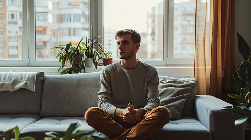 Photo of a man sitting on a couch