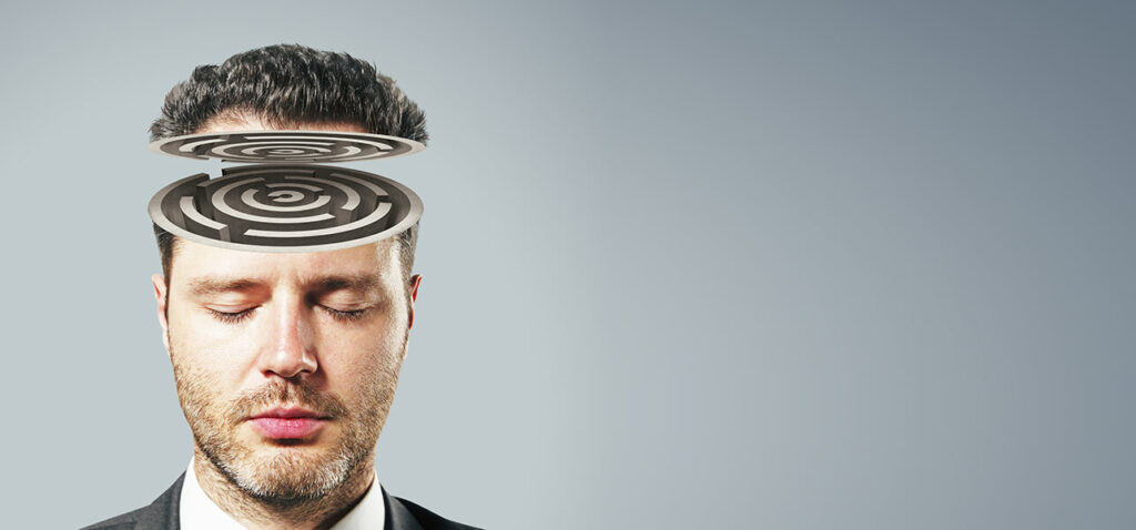 Photo of a man with a maze instead of brain