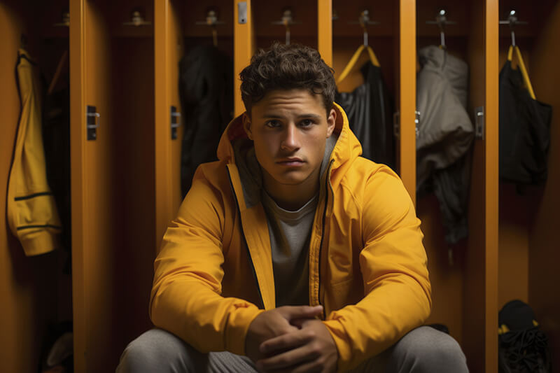 A photo of a football player before a match