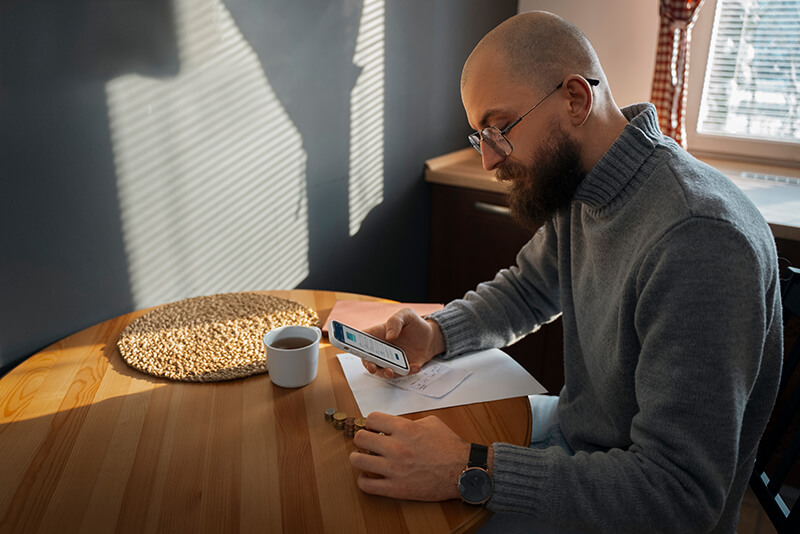 Photo of a man looking an a energy bill
