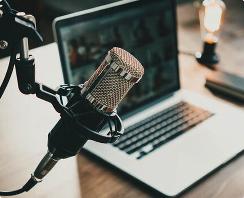 Photo of a podcast studio