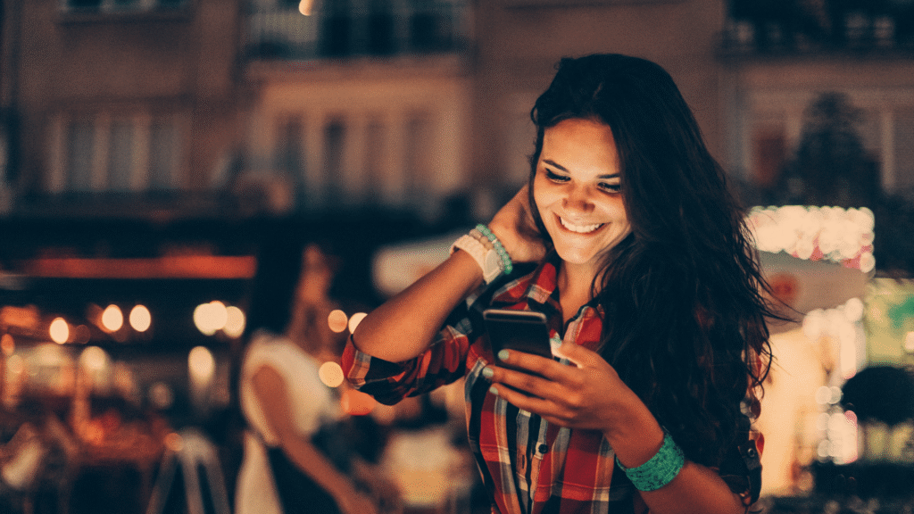 Smiling woman enjoying an alcohol free connection