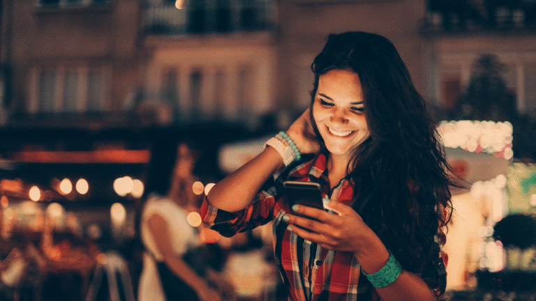Smiling woman enjoying an alcohol free connection
