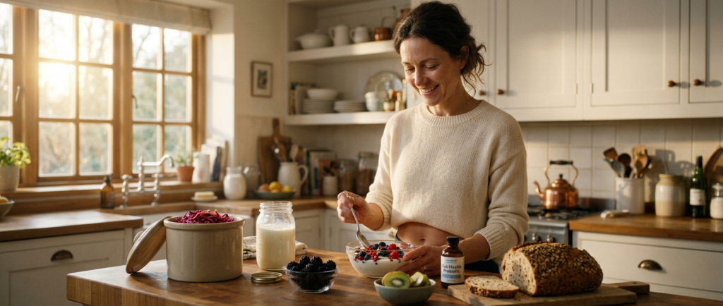 how to fix your gut after drinking at-home gut test kit and healthy food